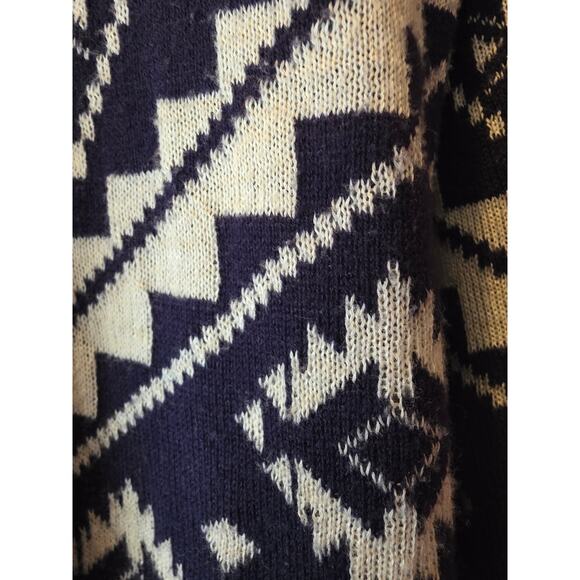 Pink Rose Aztec Cardigan S Womens Blue Long Sleeve Open Front Classic Fall - Picture 3 of 5